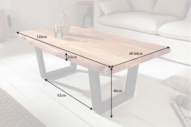 Table basse MAMMUT 110cm Acacia Massif Pieds Métal