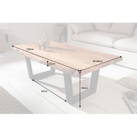 Table basse MAMMUT 110cm Acacia Massif Pieds Métal