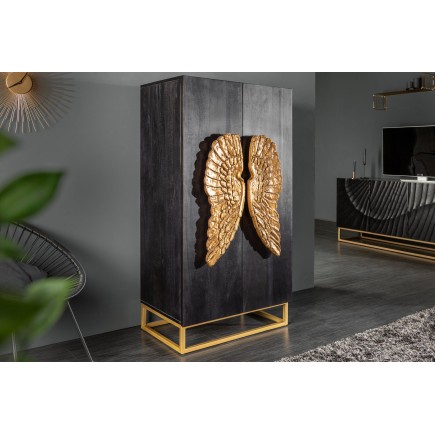 Buffet haut ANGEL 140cm manguier noir & ailes dorées