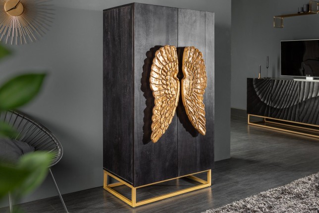 Buffet haut ANGEL 140cm manguier noir & ailes dorées