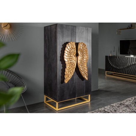 Buffet haut ANGEL 140cm manguier noir & ailes dorées