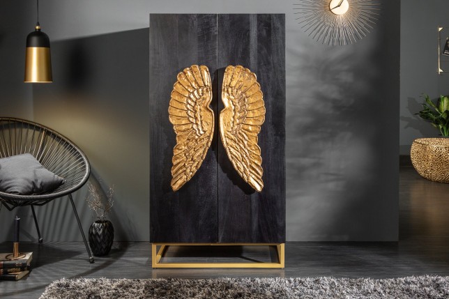 Buffet haut ANGEL 140cm manguier noir & ailes dorées