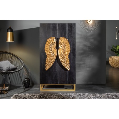 Buffet haut ANGEL 140cm manguier noir & ailes dorées