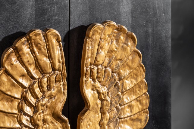 Buffet haut ANGEL 140cm manguier noir & ailes dorées
