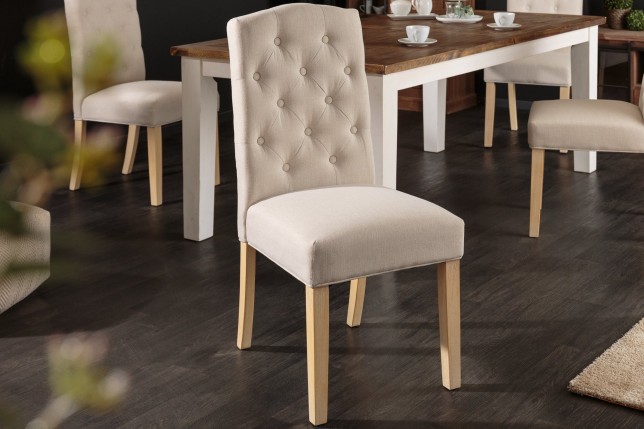 Chaise CASTLE beige tissu texturé chesterfield - lot de 2