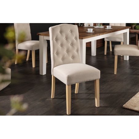 Chaise CASTLE beige tissu texturé chesterfield - lot de 2