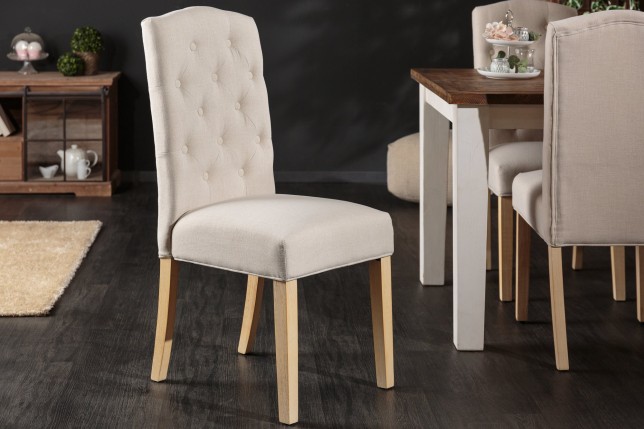 Chaise CASTLE beige tissu texturé chesterfield - lot de 2