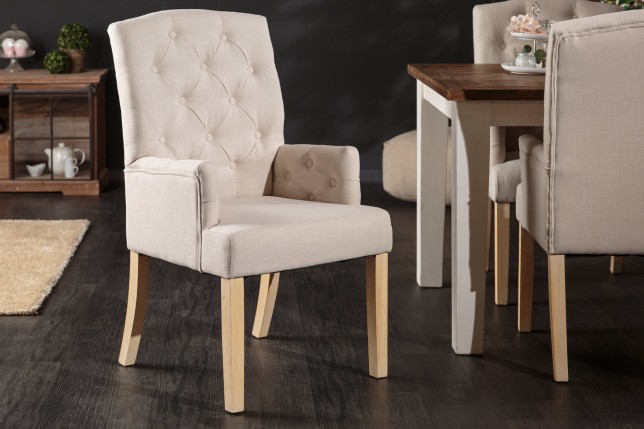 Chaise CASTLE Beige Chesterfield avec Accoudoirs