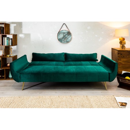 Canapé-lit DIVANI 215cm velours vert avec accoudoirs