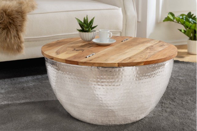 Table basse Orient Storage 60cm acacia massif et métal