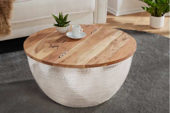 Table basse Orient Storage 60cm acacia massif et métal