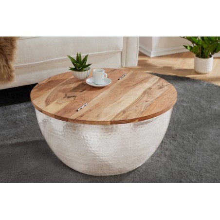Table basse Orient Storage 60cm acacia massif et métal