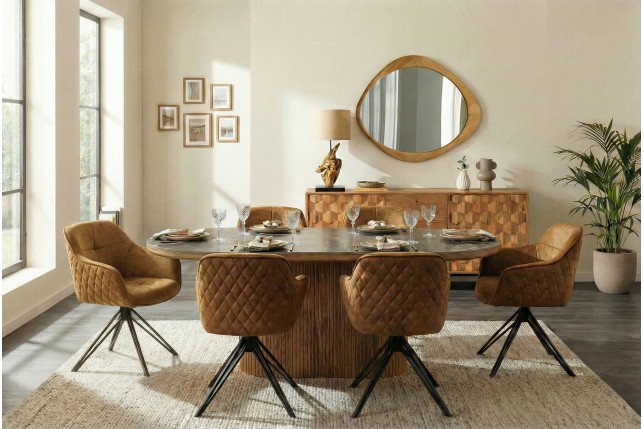 Fauteuil pivotant EUPHORIA velours moutarde 180°