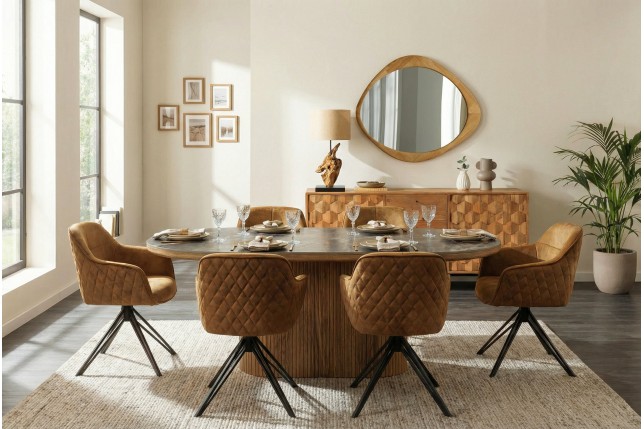 Fauteuil pivotant EUPHORIA velours moutarde 180°
