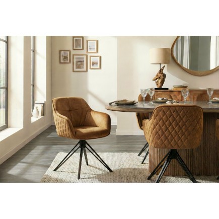 Fauteuil pivotant EUPHORIA velours moutarde 180°