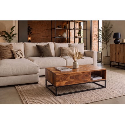 Table Basse Relevable en Sheesham Massif 110 cm | Elsines