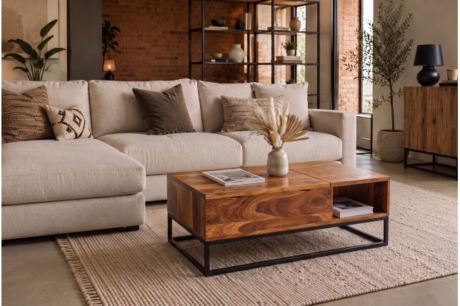 Table Basse Relevable en Sheesham Massif 110 cm | Elsines