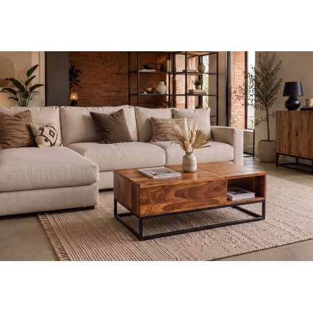 Table Basse Relevable en Sheesham Massif 110 cm | Elsines