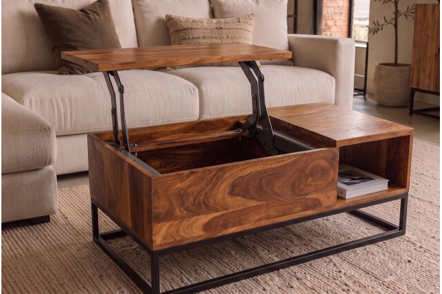 Table Basse Relevable en Sheesham Massif 110 cm | Elsines