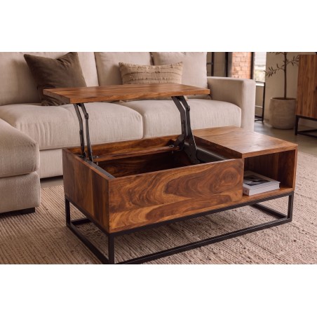 Table Basse Relevable en Sheesham Massif 110 cm | Elsines