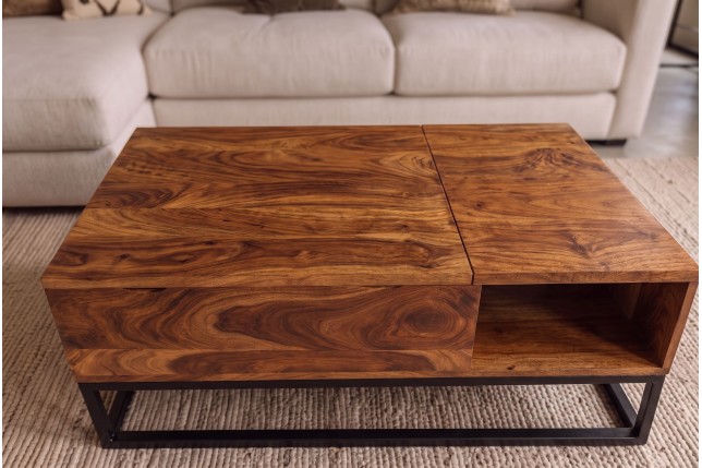 Table Basse Relevable en Sheesham Massif 110 cm | Elsines