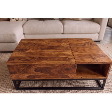 Table Basse Relevable en Sheesham Massif 110 cm | Elsines
