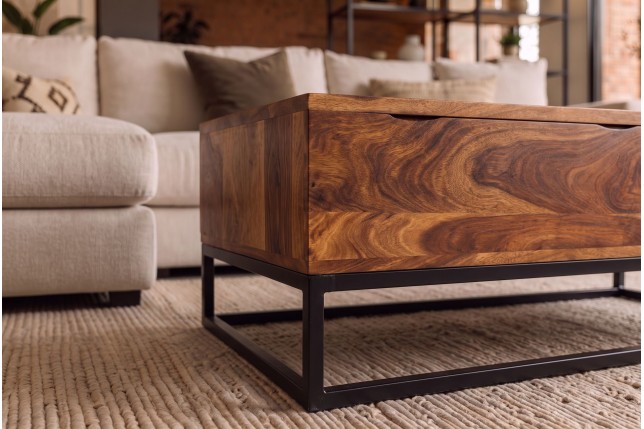 Table Basse Relevable en Sheesham Massif 110 cm | Elsines