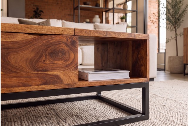 Table Basse Relevable en Sheesham Massif 110 cm | Elsines