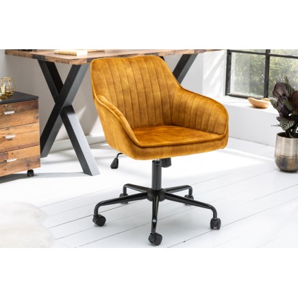 Chaise de bureau TURIN velours moutarde - Accoudoirs
