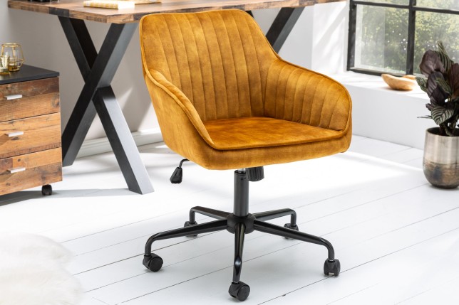 Chaise de bureau TURIN velours moutarde - Accoudoirs