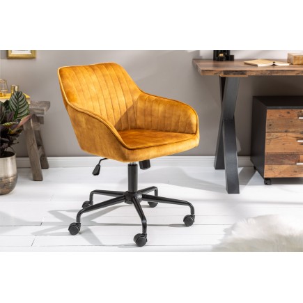 Chaise de bureau TURIN velours moutarde - Accoudoirs 2