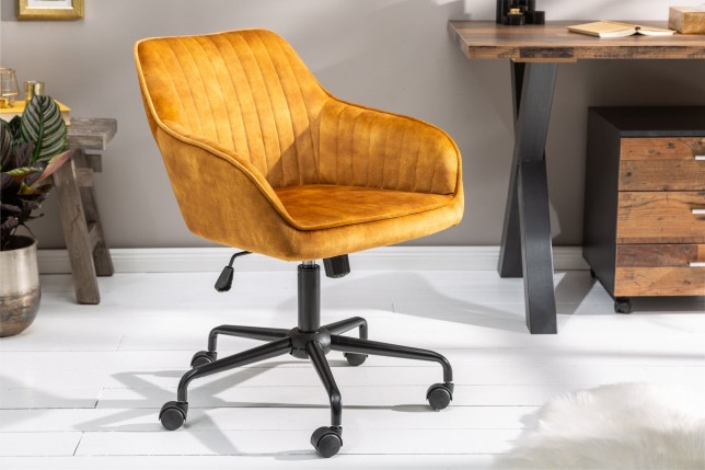 Chaise de bureau TURIN velours moutarde - Accoudoirs
