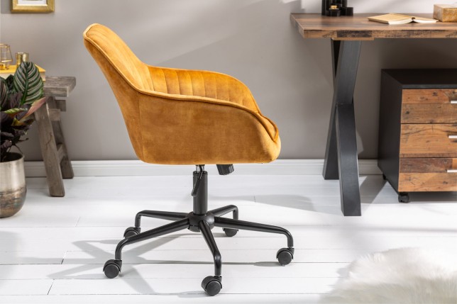 Chaise de bureau TURIN velours moutarde - Accoudoirs