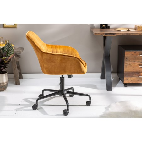Chaise de bureau TURIN velours moutarde - Accoudoirs