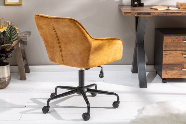 Chaise de bureau TURIN velours moutarde - Accoudoirs