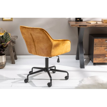 Chaise de bureau TURIN velours moutarde - Accoudoirs