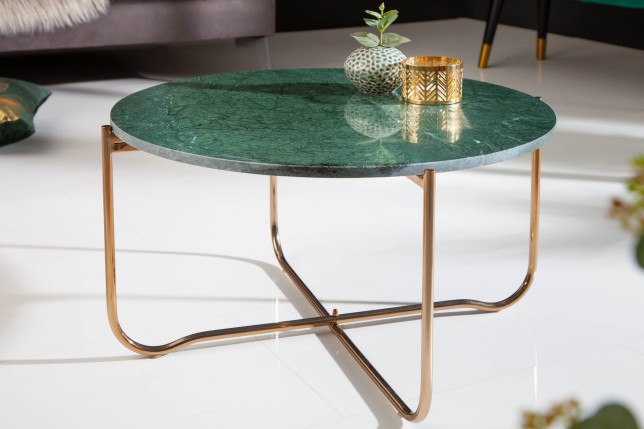 Table basse NOBLE marbre vert 65cm plateau amovible