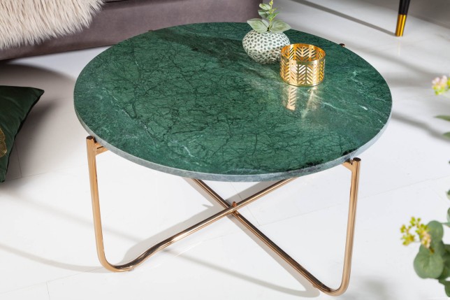 Table basse NOBLE marbre vert 65cm plateau amovible