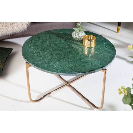 Table basse NOBLE marbre vert 65cm plateau amovible