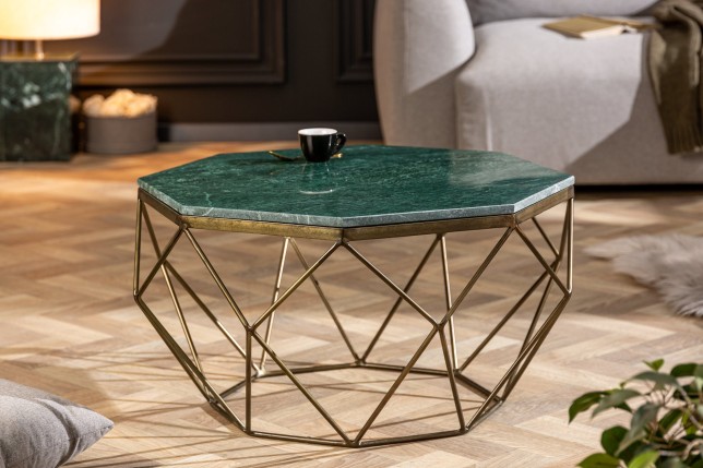 Table basse DIAMOND 70cm marbre vert et laiton