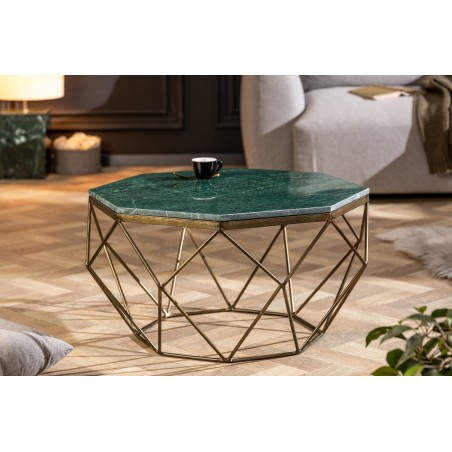 Table basse DIAMOND 70cm marbre vert et laiton
