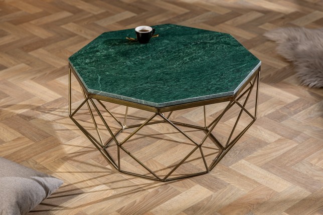 Table basse DIAMOND 70cm marbre vert et laiton