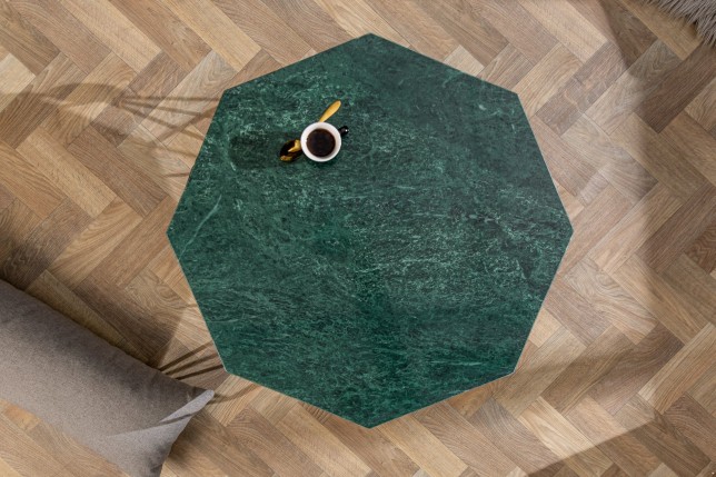 Table basse DIAMOND 70cm marbre vert et laiton