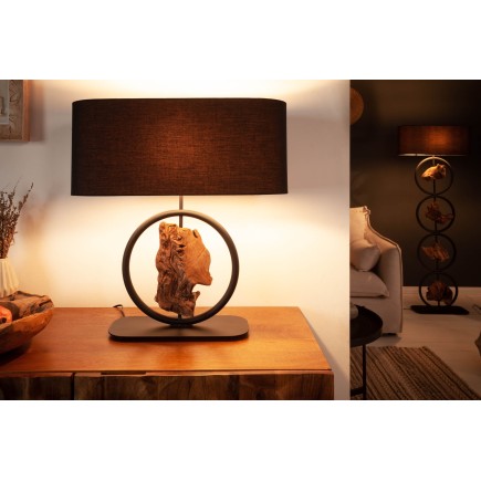 Lampe de table ELEMENTS acacia recyclé & coton noir