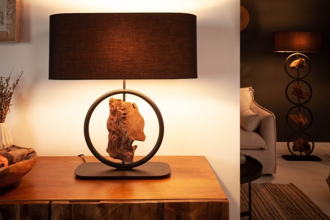 Lampe de table ELEMENTS acacia recyclé & coton noir