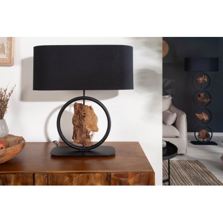 Lampe de table ELEMENTS acacia recyclé & coton noir 2