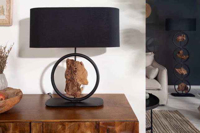 Lampe de table ELEMENTS acacia recyclé & coton noir