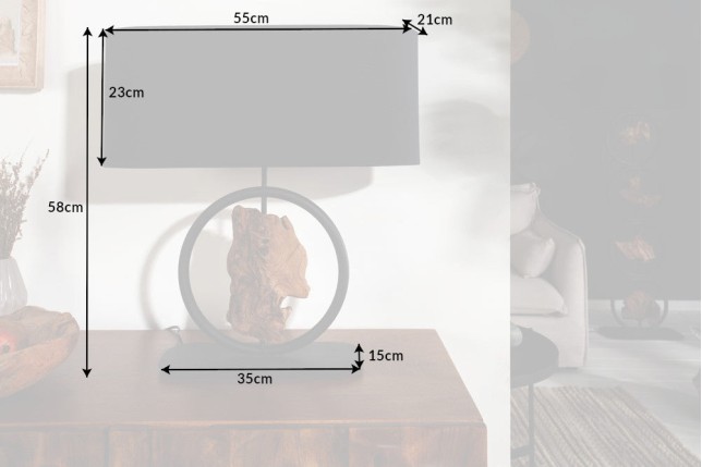 Lampe de table ELEMENTS acacia recyclé & coton noir