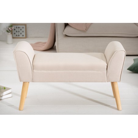 Banc SCARLETT 90cm tissu lin beige - Pieds bois massif