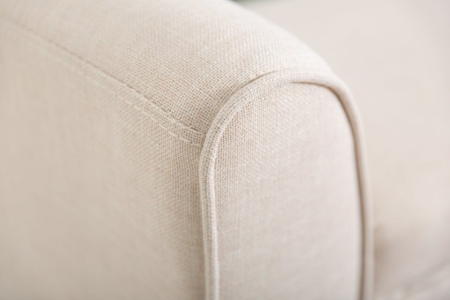 Banc SCARLETT 90cm tissu lin beige - Pieds bois massif